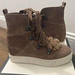 Brand new J/SLIDES NYC ‘WHITNEY HI TOP’ suede fur lace up sneaker.